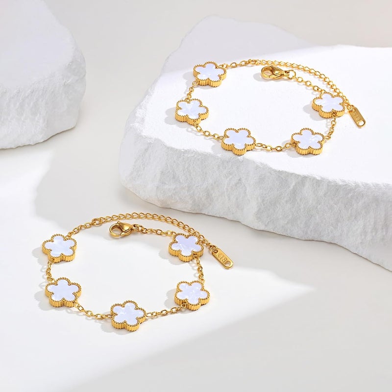 MPRAINBOW Women Gold Bracelets Jewelry Set - 18K Gold Plated Floral Bracelets,Stainless Steel Charm Bracelet Non-Tarnish,Adjustable lucky Chain Set Trendy Gift,Christmas Valentines Birthday Gifts for Girlfriend - Image 3